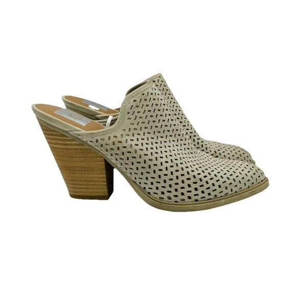 Dolce Vita Women's Shoes Size 6.5 Beige Tan Laser Cut Slip-On Booties Mules Heel - Picture 1 of 11